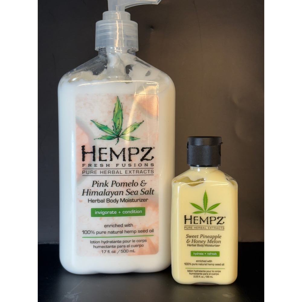 Hempz Pink Pomelo 17 oz & Sweet Pineapple 2.25 oz Herbal Body Moisturizer Set